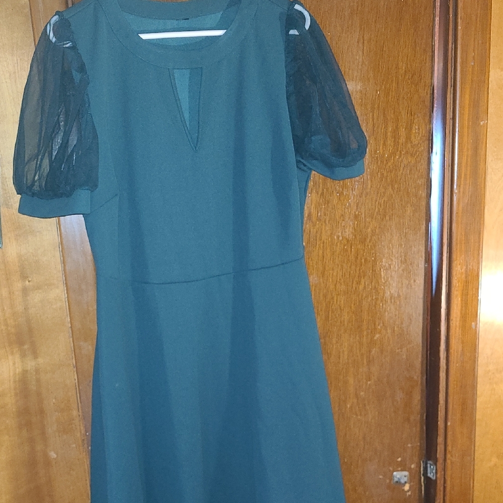 Elegant Green Dress with Sheer Sleeves